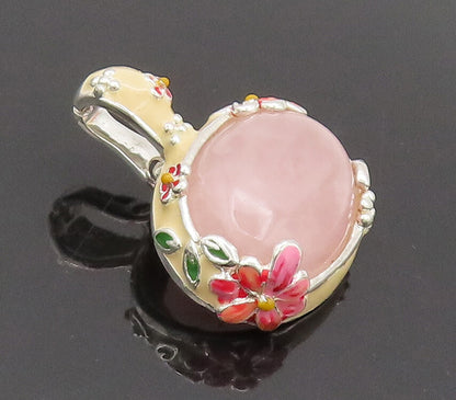 925 Sterling Silver Vintage Pendant DAVID SIGAL Enameled Cabochon Quartz PT22505