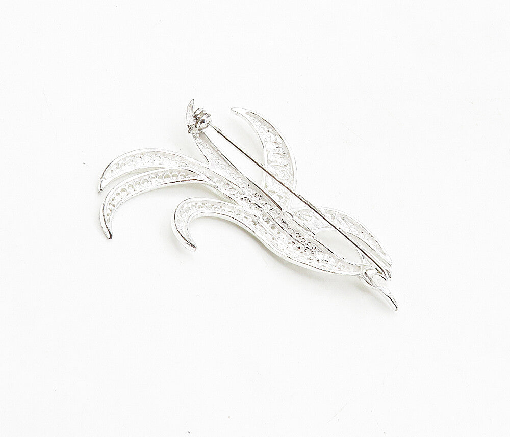 GERMANY 925 Sterling Silver  Vintage Shiny Filigree Floral Brooch Pin  BP3263
