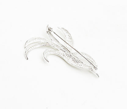 GERMANY 925 Sterling Silver  Vintage Shiny Filigree Floral Brooch Pin  BP3263