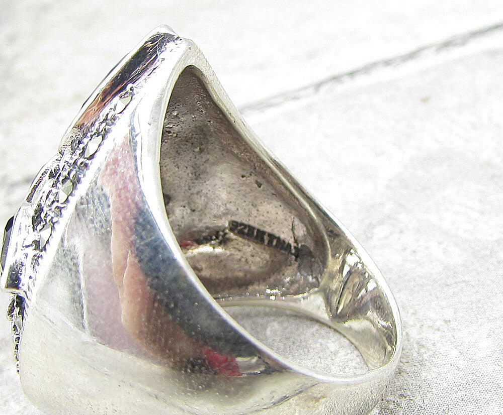 925 Sterling Silver Smoky Quartz & Marcasite Cross Cocktail Ring Sz 8.5 RG1960