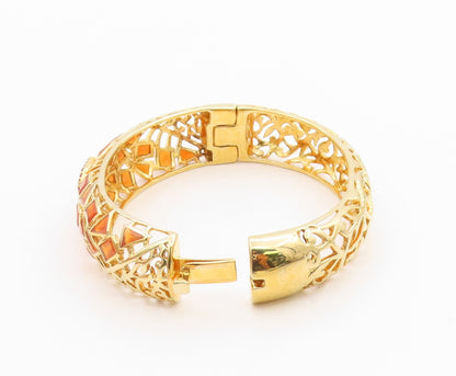 925 Sterling Silver Vintage Bracelet Gold Plated Ruby & Citrine Bangle BT11336
