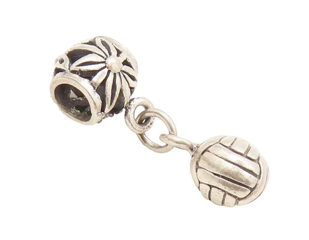 925 Sterling Silver Vintage Pendant Solid Carved Dangling Volley Ball   PT22460