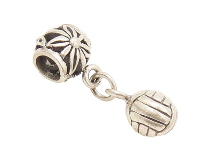 925 Sterling Silver Vintage Pendant Solid Carved Dangling Volley Ball   PT22460