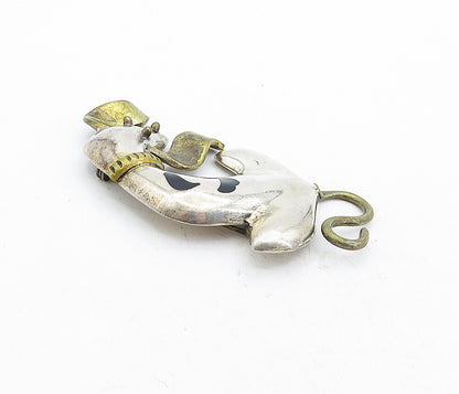 925 Sterling Silver  Vintage Black Onyx Spotted 2 Tone Dog Brooch Pin  BP1946