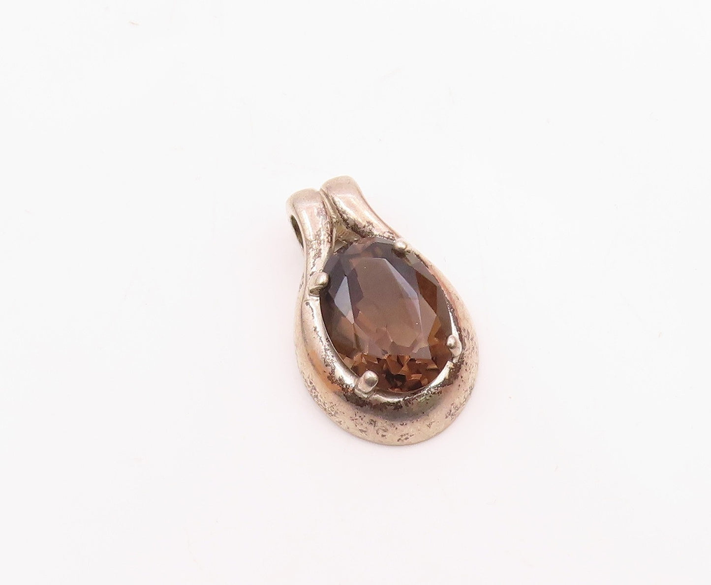 KABANA 925 Sterling Silver Vintage Prong Set Smoky Quartz Drop Pendant PT21573