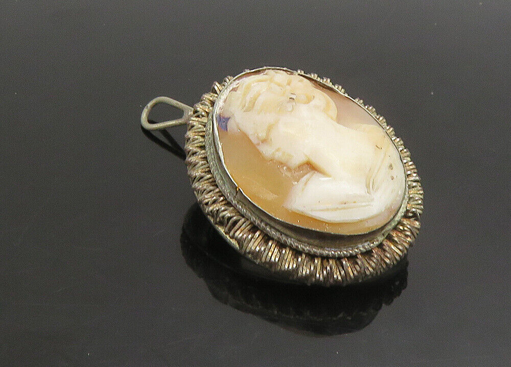 925 Sterling Silver  Vintage Antique Carved Woman Cameo Brooch Pin  BP9015