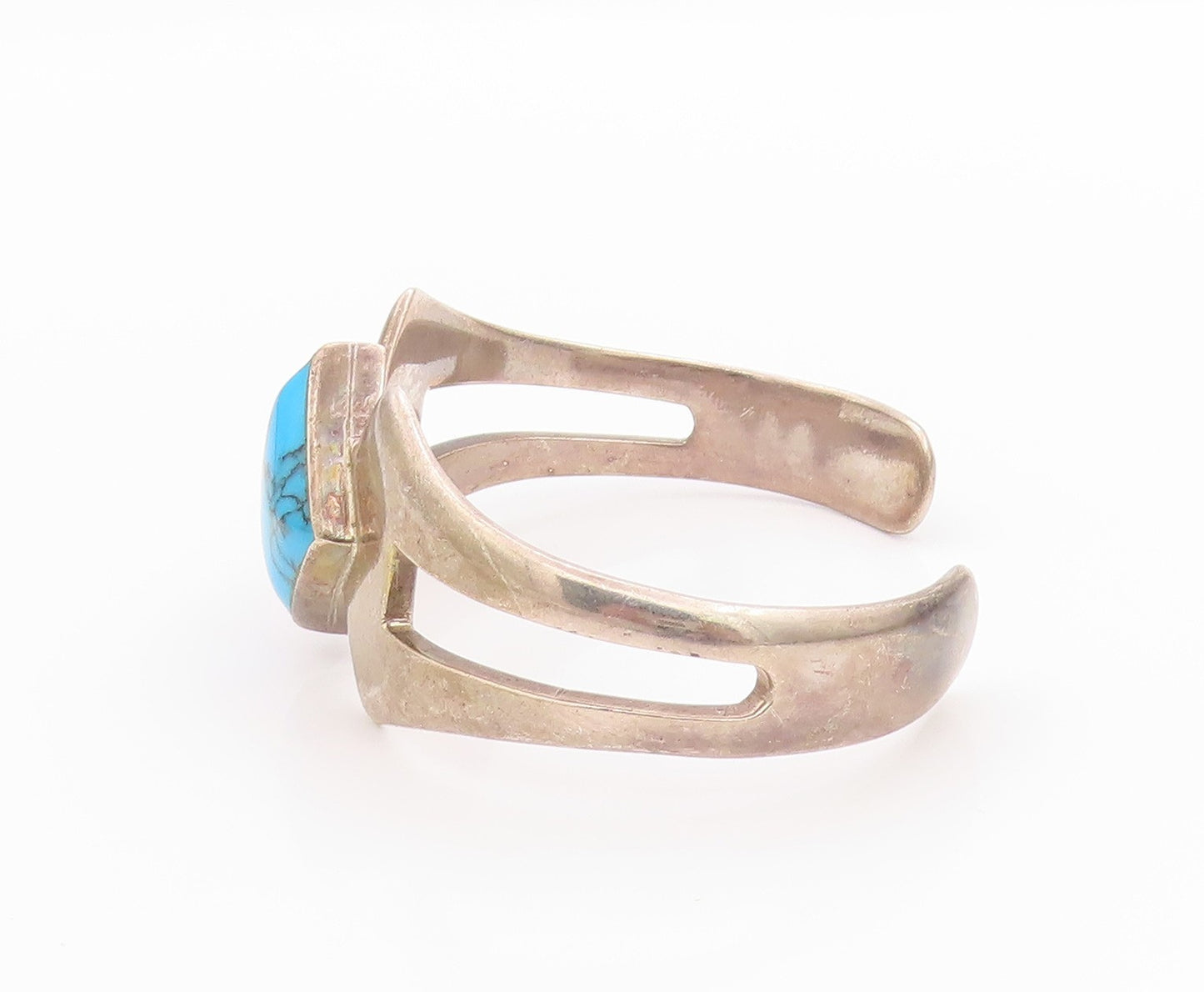 925 Sterling Silver Vintage Bracelet MEXICO Designer Square Turquoise BT11325