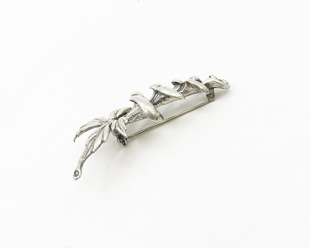 JEWEL ART 925 Sterling Silver  Vintage Antique Shiny Floral Brooch Pin  BP7582