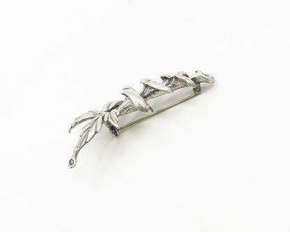 JEWEL ART 925 Sterling Silver  Vintage Antique Shiny Floral Brooch Pin  BP7582