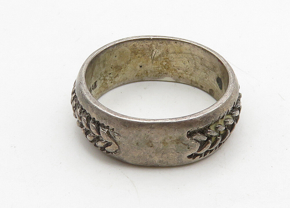 925 Sterling Silver  Vintage Oxidized Wheat Design Band Ring Sz 9  RG10400