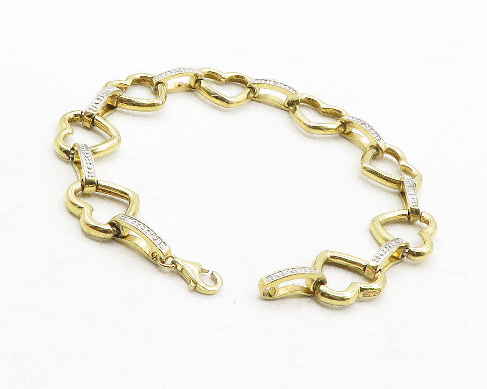 925 Sterling Silver  Genuine Diamonds Gold Plated Heart Chain Bracelet  BT4967