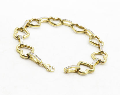 925 Sterling Silver  Genuine Diamonds Gold Plated Heart Chain Bracelet  BT4967