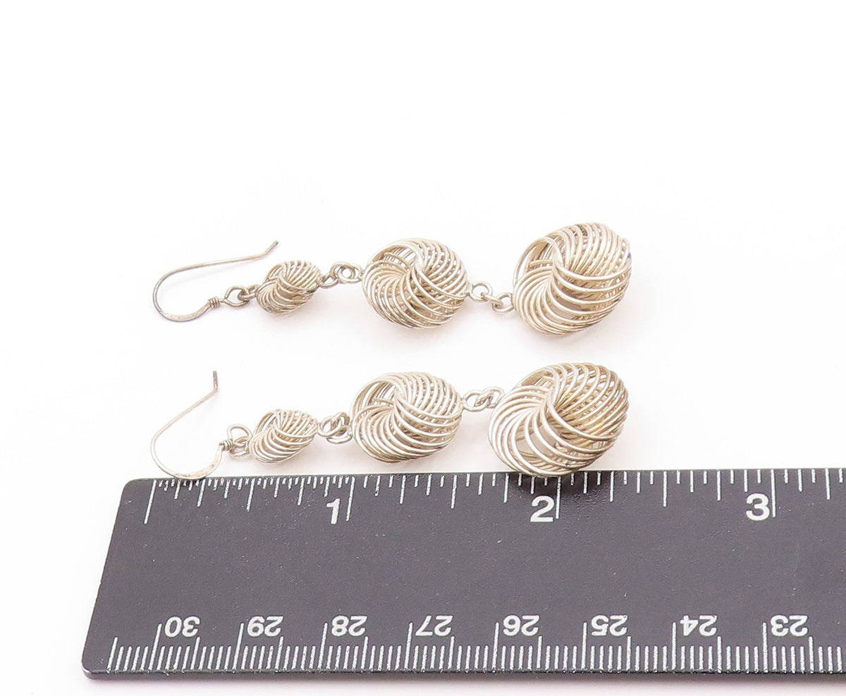 925 Sterling Silver Vintage Earrings Modernist Wire Work Drop Design  EG13608