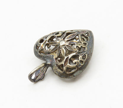925 Sterling Silver  Vintage Dark Tone Floral Love Heart Pendant  PT12264