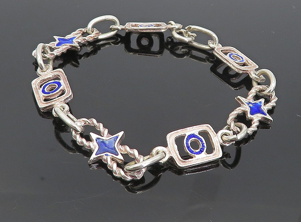 925 Sterling Silver Enamel Coated Star Twist Link Chain Bracelet  BT3705