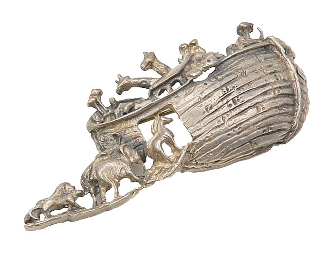925 Sterling Silver  Vintage Noah's Ark Religious Motif Brooch Pin  BP8392