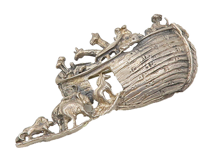 925 Sterling Silver  Vintage Noah's Ark Religious Motif Brooch Pin  BP8392