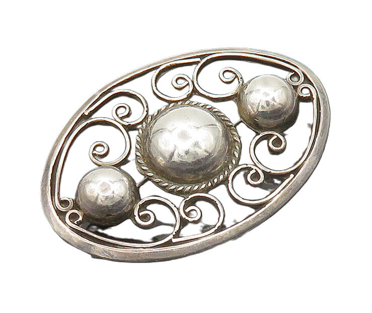 MEXICO 925 Silver  Vintage Antique Shiny Swirl Twist Dome Brooch Pin  BP7637