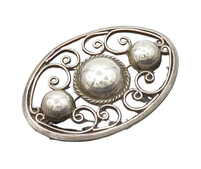 MEXICO 925 Silver  Vintage Antique Shiny Swirl Twist Dome Brooch Pin  BP7637