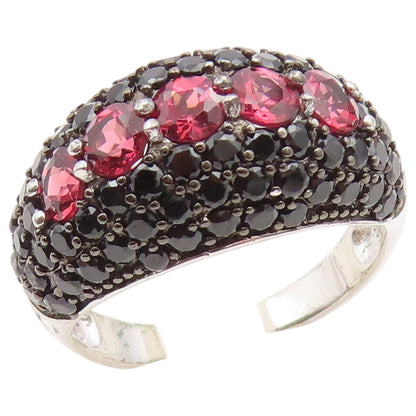 925 Sterling Silver Vintage Ring Garnet & Spinel Cluster Dome  Sz 9.5  RG36927