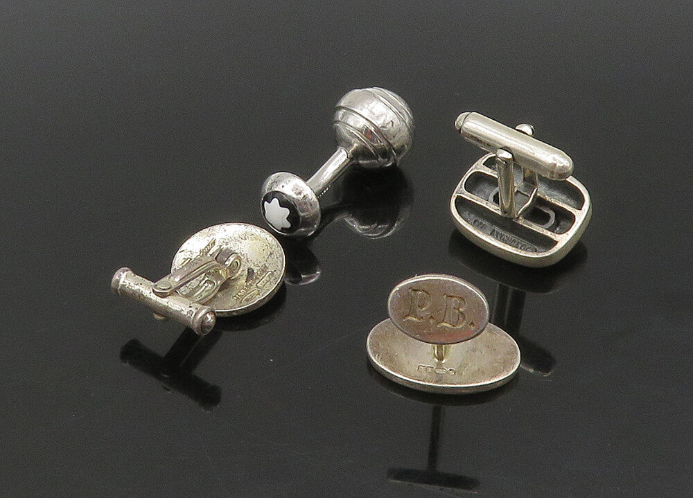 DESIGNER 925 Sterling Silver  Vintage Enamel 4 Pc Lot Single Cufflinks  TR3139