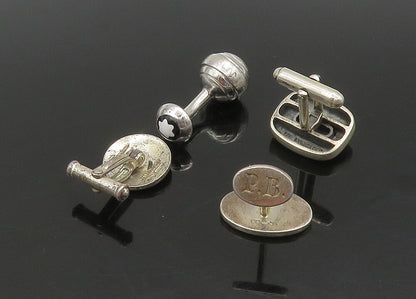DESIGNER 925 Sterling Silver  Vintage Enamel 4 Pc Lot Single Cufflinks  TR3139