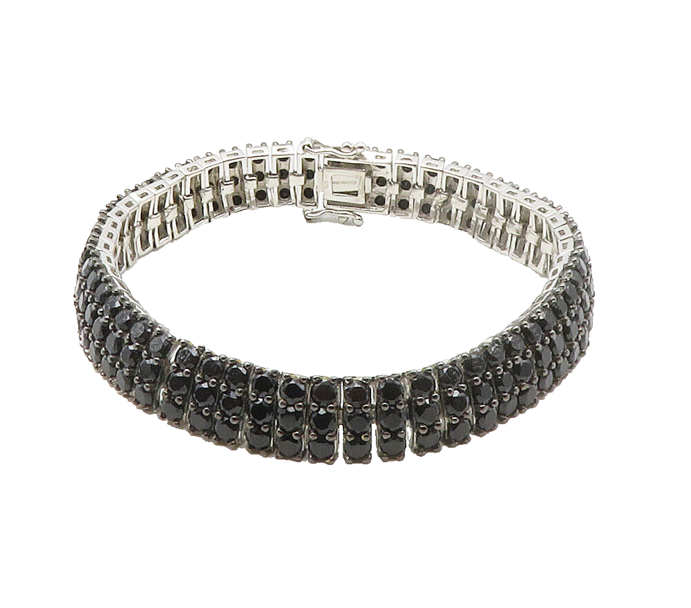 925 Sterling Silver  Shiny Black Hematite Hinge Chain Bracelet  BT5990