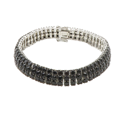 925 Sterling Silver  Shiny Black Hematite Hinge Chain Bracelet  BT5990