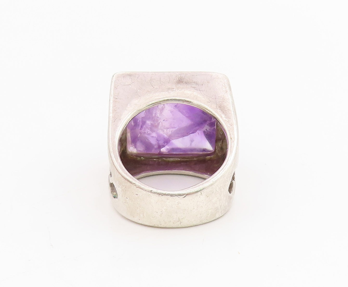 925 Sterling Silver Vintage Ring Amethyst Solid Geometric Band  Sz 9  RG34243