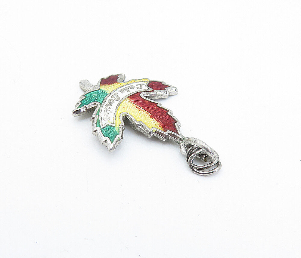 925 Sterling Silver  Vintage Enamel Coated Autumn Leaf Drop Pendant  PT3764