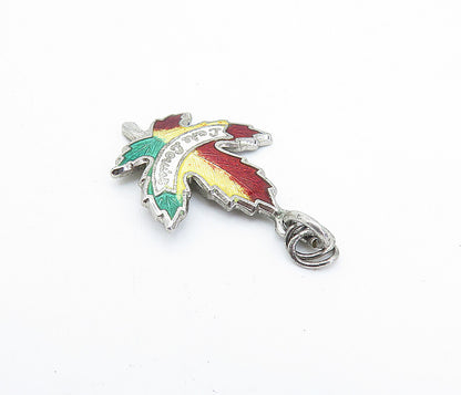 925 Sterling Silver  Vintage Enamel Coated Autumn Leaf Drop Pendant  PT3764