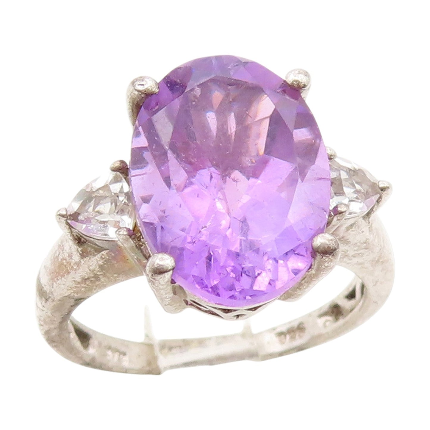 925 Sterling Silver Vintage Ring Oval Cut Amethyst & Topaz Band  Sz 7  RG34668