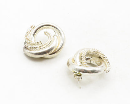 925 Sterling Silver  Vintage Shiny Rope Twist Hollow Drop Earrings  EG6491
