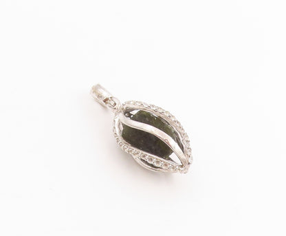 925 Sterling Silver Vintage Pendant Sparkling CZ Caged Gemstone Charm   PT25164