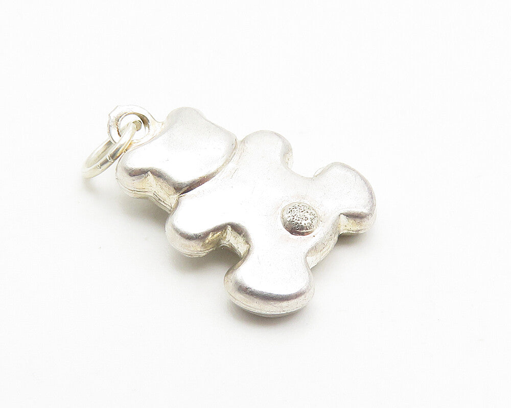 925 Sterling Silver  Vintage Shiny Hollow Teddy Bear Drop Pendant  PT8228