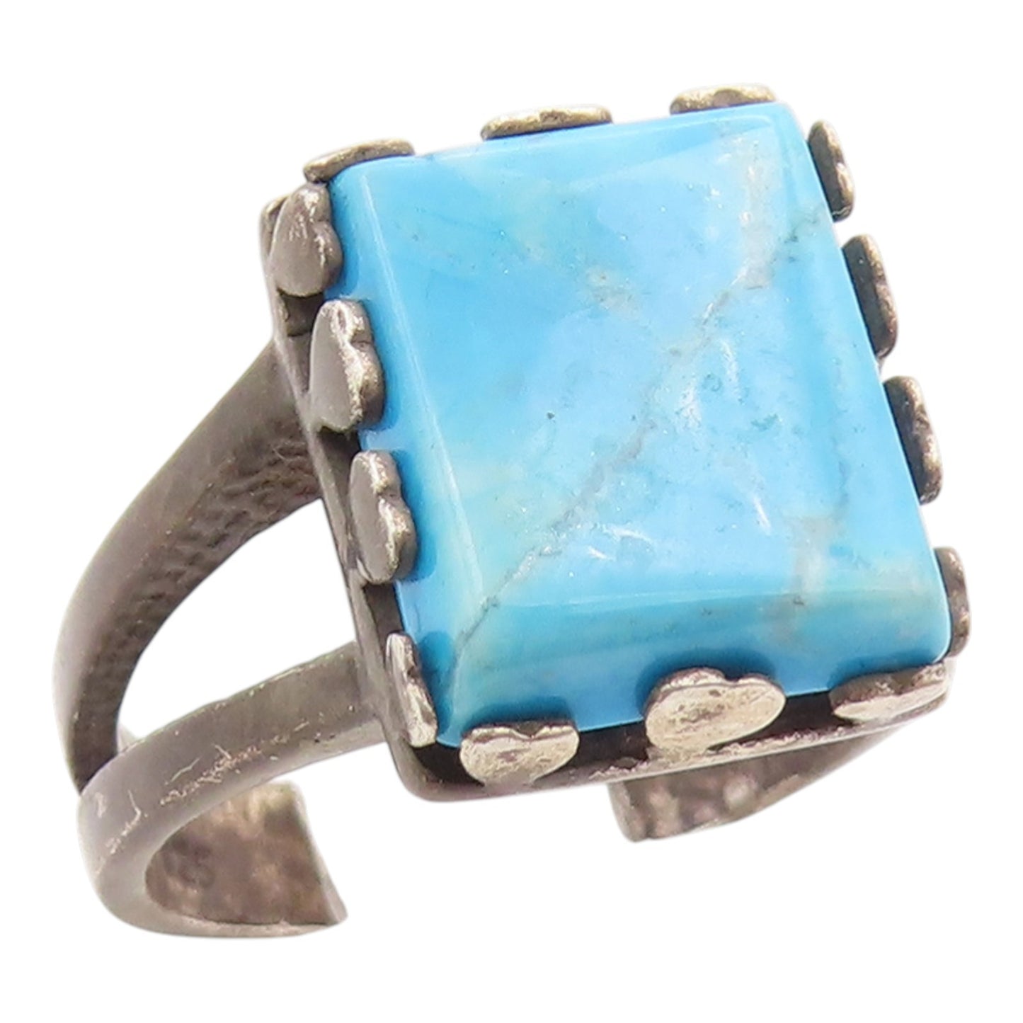 925 Sterling Silver Vintage Ring Rectangle Turquoise Split Band  Sz 6  RG36057