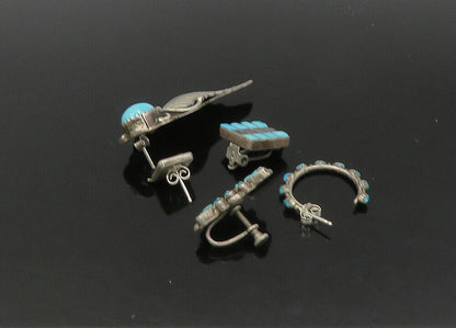 ZUNI NAVAJO 925 Silver  Vintage Turquoise & Onyx Lot Single Earrings  EG11227