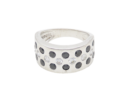 925 Sterling Silver  Black Hematite & Topaz Dotted Band Ring Sz 6  RG18458