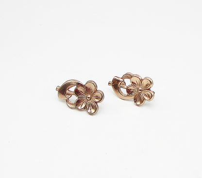 Rose Gold Over 925 Silver  Vintage Floral Non Pierced Screwback Earrings EG1983