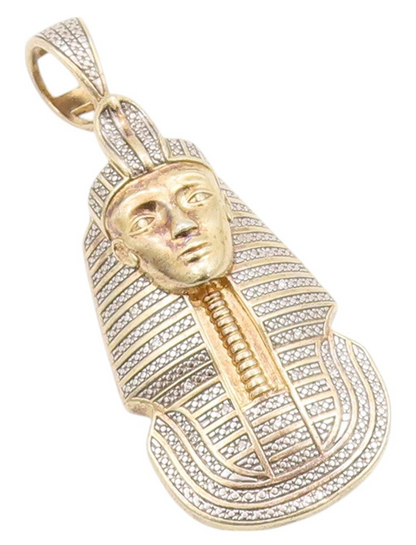 925 Sterling Silver Vintage Pendant Gold Plated CZ Egyptian King Pharaoh PT23985