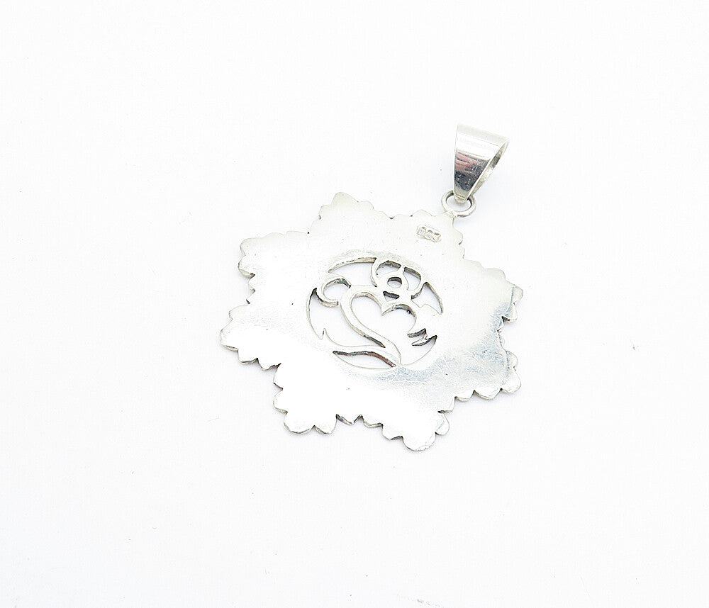 925 Sterling Silver  Shiny Petite Etched Om Spiritual Symbol Pendant  PT5847