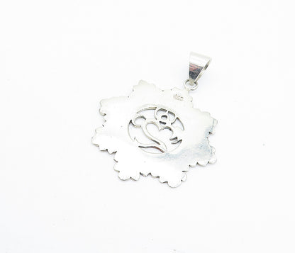 925 Sterling Silver  Shiny Petite Etched Om Spiritual Symbol Pendant  PT5847