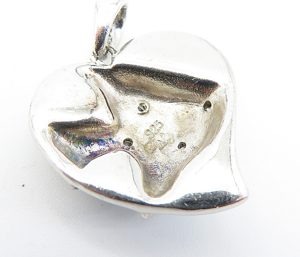 925 Sterling Silver  Fire Opal & Topaz Swimming Fish Heart Pendant  PT4883
