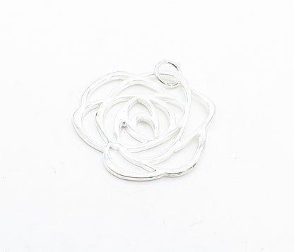 925 Sterling Silver  Shiny Polished Open Rose Flower Motif Pendant  PT4648