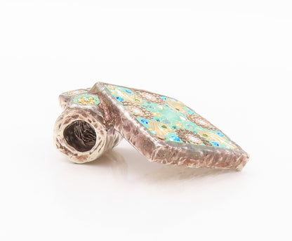 925 Sterling Silver Vintage Pendant Designer Enameled Rhinestones Inlay  PT24008