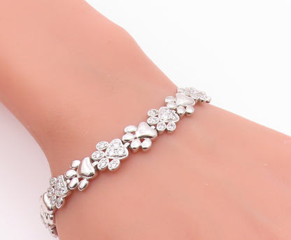 925 Sterling Silver Vintage Bracelet Topaz Paw Print & Heart Tennis Link BT12183