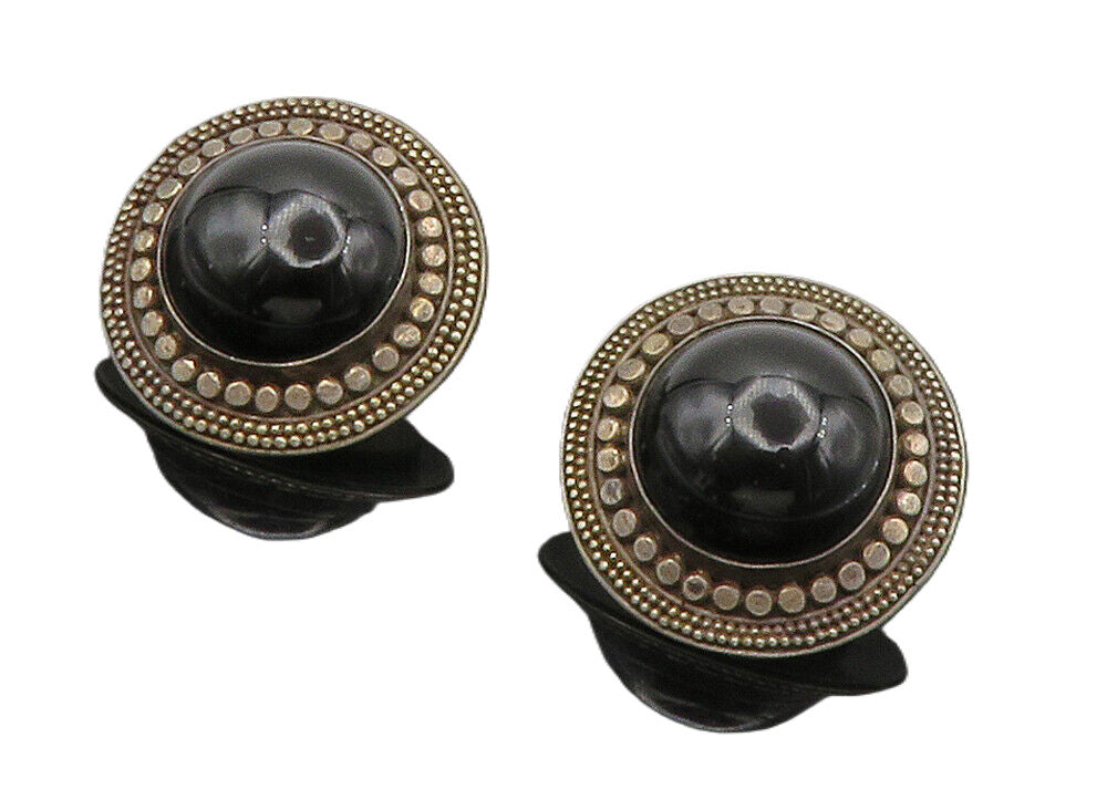925 Sterling Silver  Vintage Cabochon Cut Black Onyx Drop Earrings  EG7497