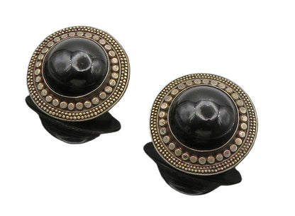 925 Sterling Silver  Vintage Cabochon Cut Black Onyx Drop Earrings  EG7497