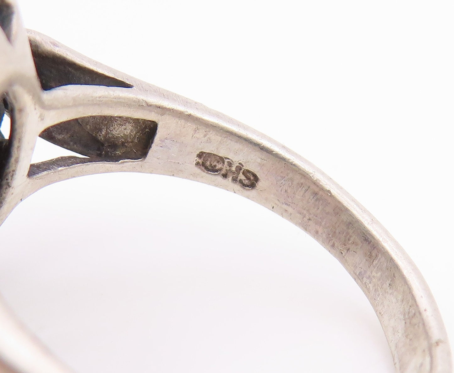 925 Sterling Silver Vintage Ring Onyx & Gemstone Flower Band  Sz 7.5  RG35741