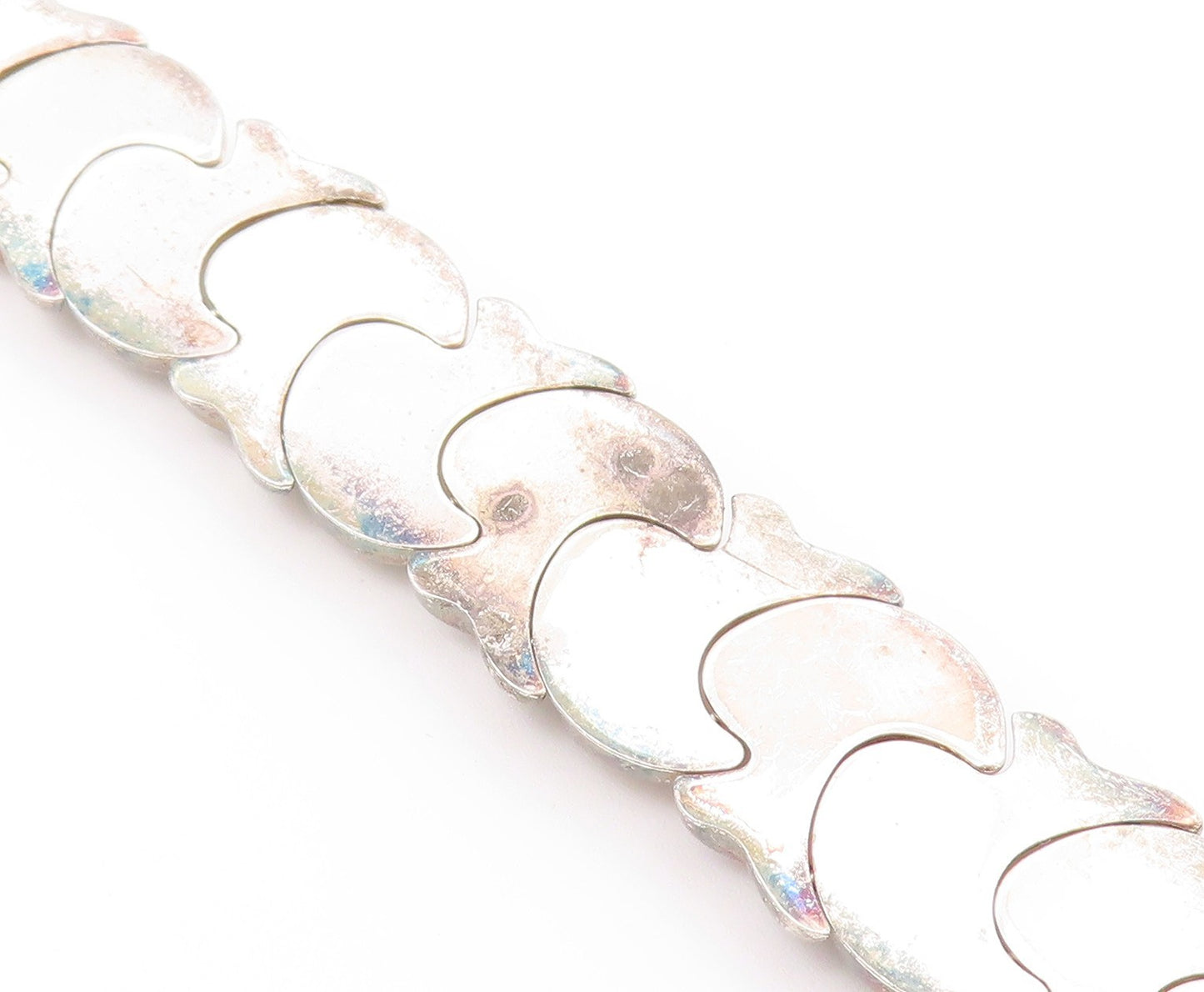 925 Silver  Vintage Brushed & Polished Swirl Abstract Link Bracelet  BT9497